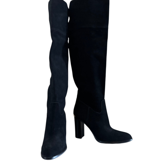 Michael Kors Regina Suede Platform Knee Boots Black Size 10 New Without Box - Picture 2 of 8